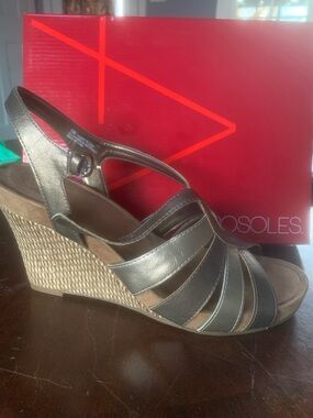 AEROSOLES Bronze Metallic Wedge Sandals